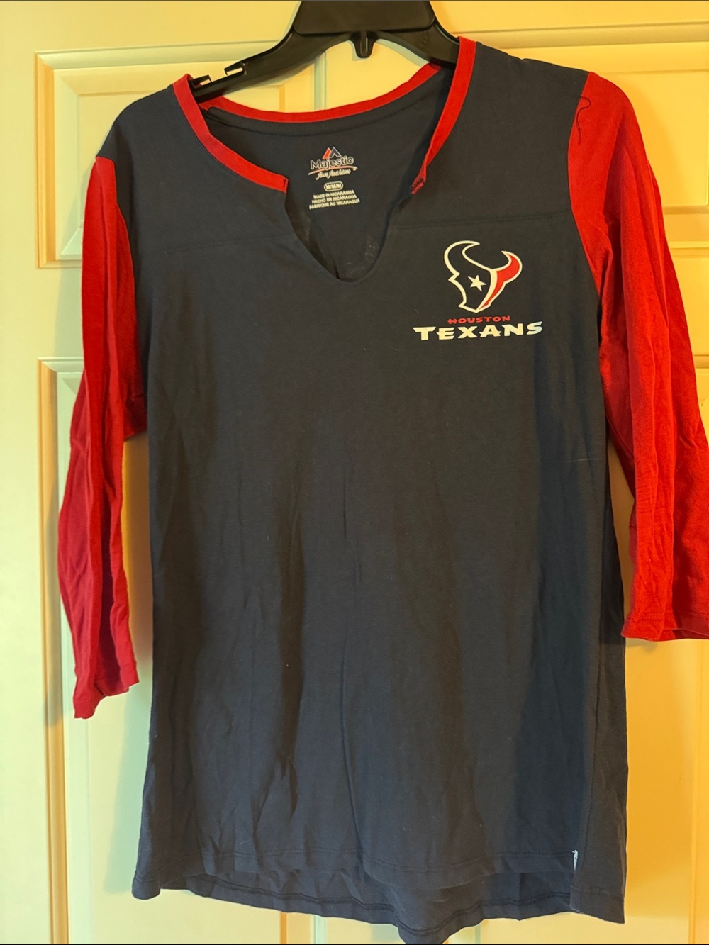 Majestic Houston Texans Navy & Red Raglan 3/4 Sleeve Tee Sz M